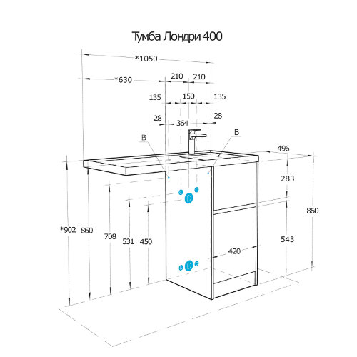 Тумба под раковину Aquaton Лондри 40 без фасада, дуб Сантана (1A267001LH0C0)
